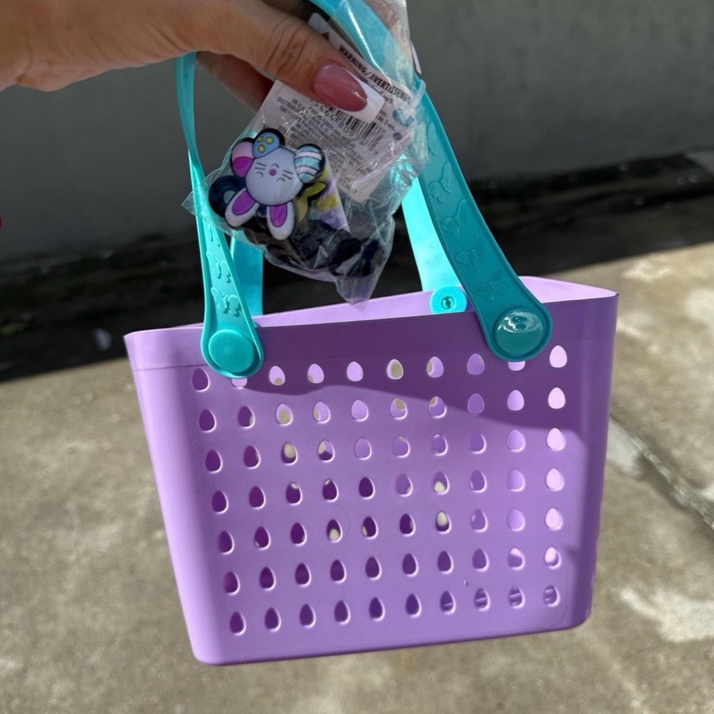 Purple Toy Basket with Teal Handles